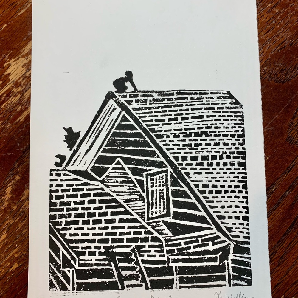 COPY - Rooftop House Lino Block Print